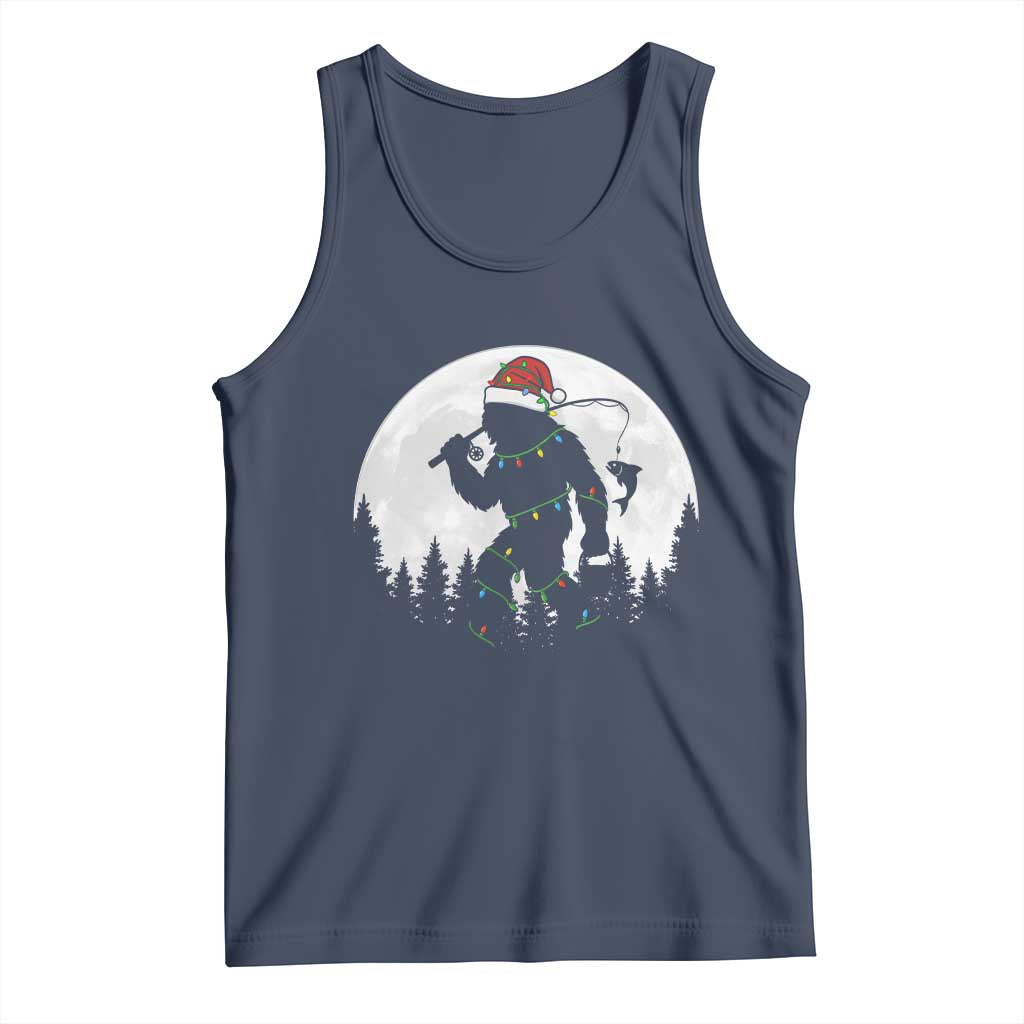 Funny Bigfoot Fishing Christmas Tank Top Sasquatch Moon Fisherman - Wonder Print Shop