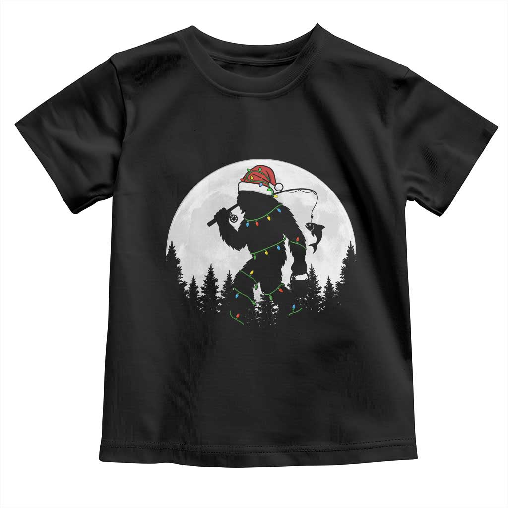 Funny Bigfoot Fishing Christmas Toddler T Shirt Sasquatch Moon Fisherman - Wonder Print Shop