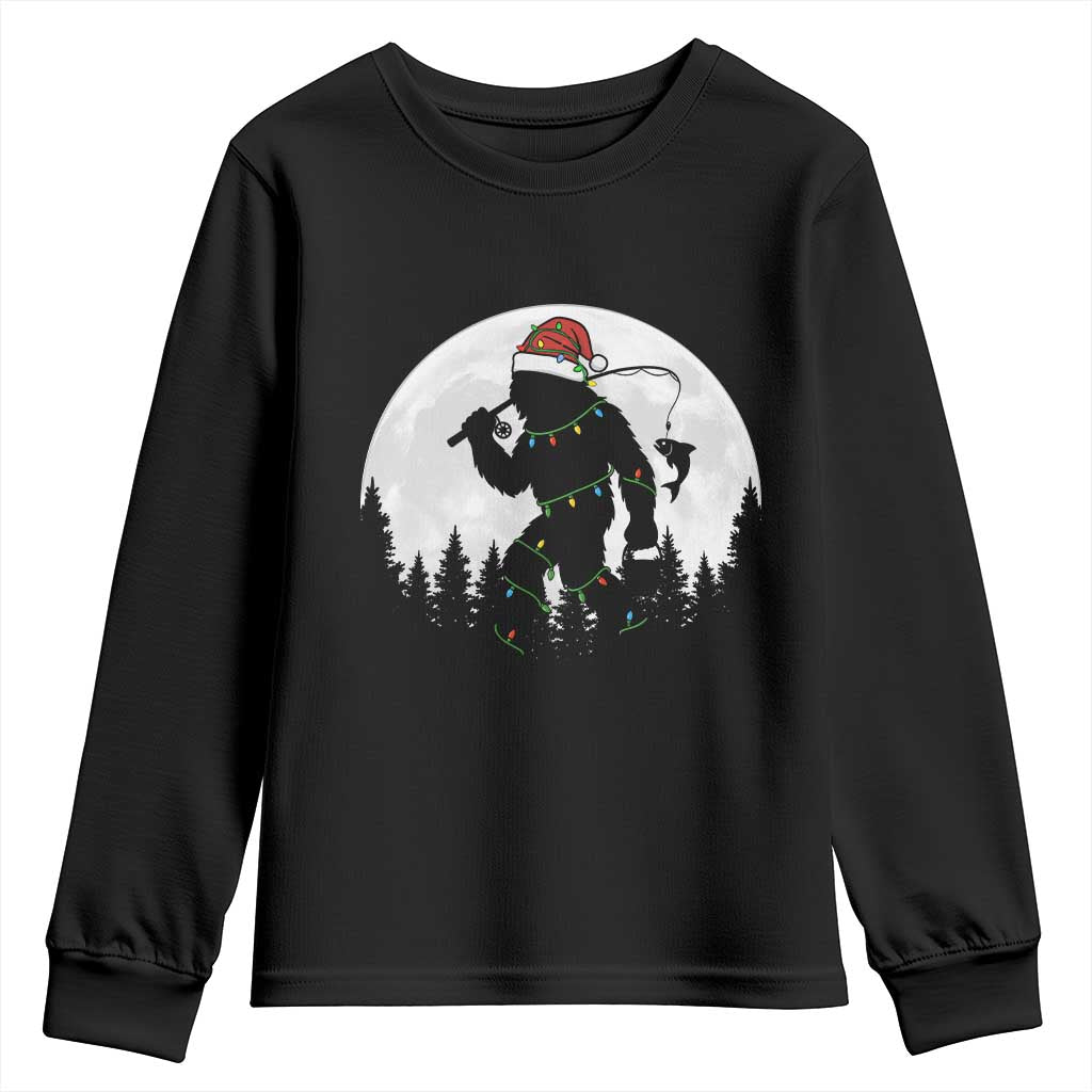 Funny Bigfoot Fishing Christmas Youth Sweatshirt Sasquatch Moon Fisherman - Wonder Print Shop