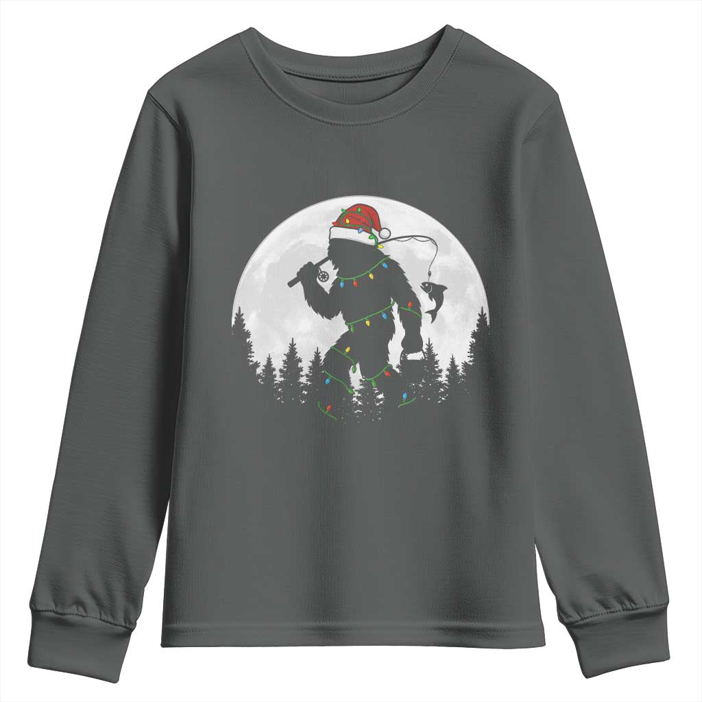 Funny Bigfoot Fishing Christmas Youth Sweatshirt Sasquatch Moon Fisherman - Wonder Print Shop