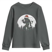 Funny Bigfoot Fishing Christmas Youth Sweatshirt Sasquatch Moon Fisherman - Wonder Print Shop