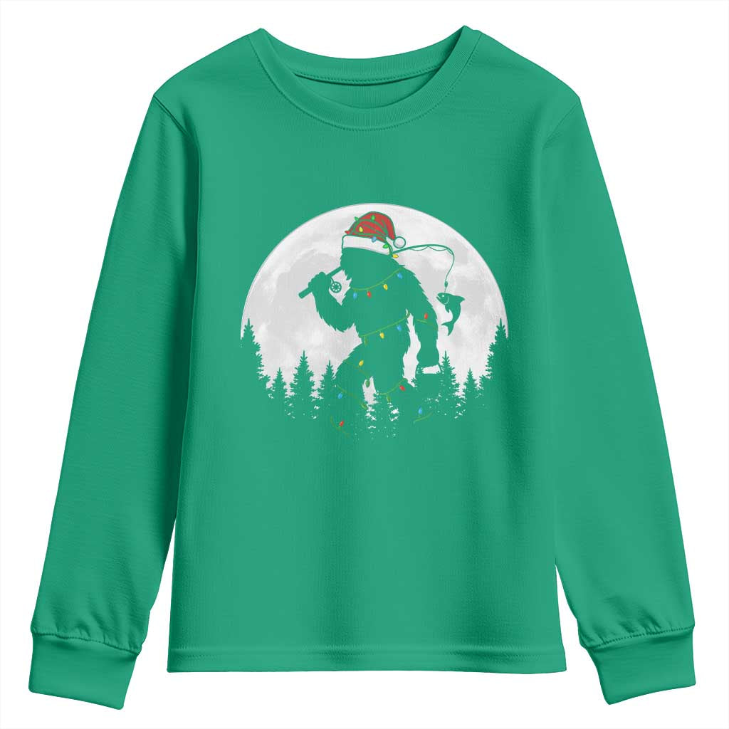 Funny Bigfoot Fishing Christmas Youth Sweatshirt Sasquatch Moon Fisherman - Wonder Print Shop