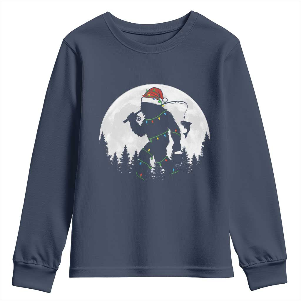 Funny Bigfoot Fishing Christmas Youth Sweatshirt Sasquatch Moon Fisherman - Wonder Print Shop