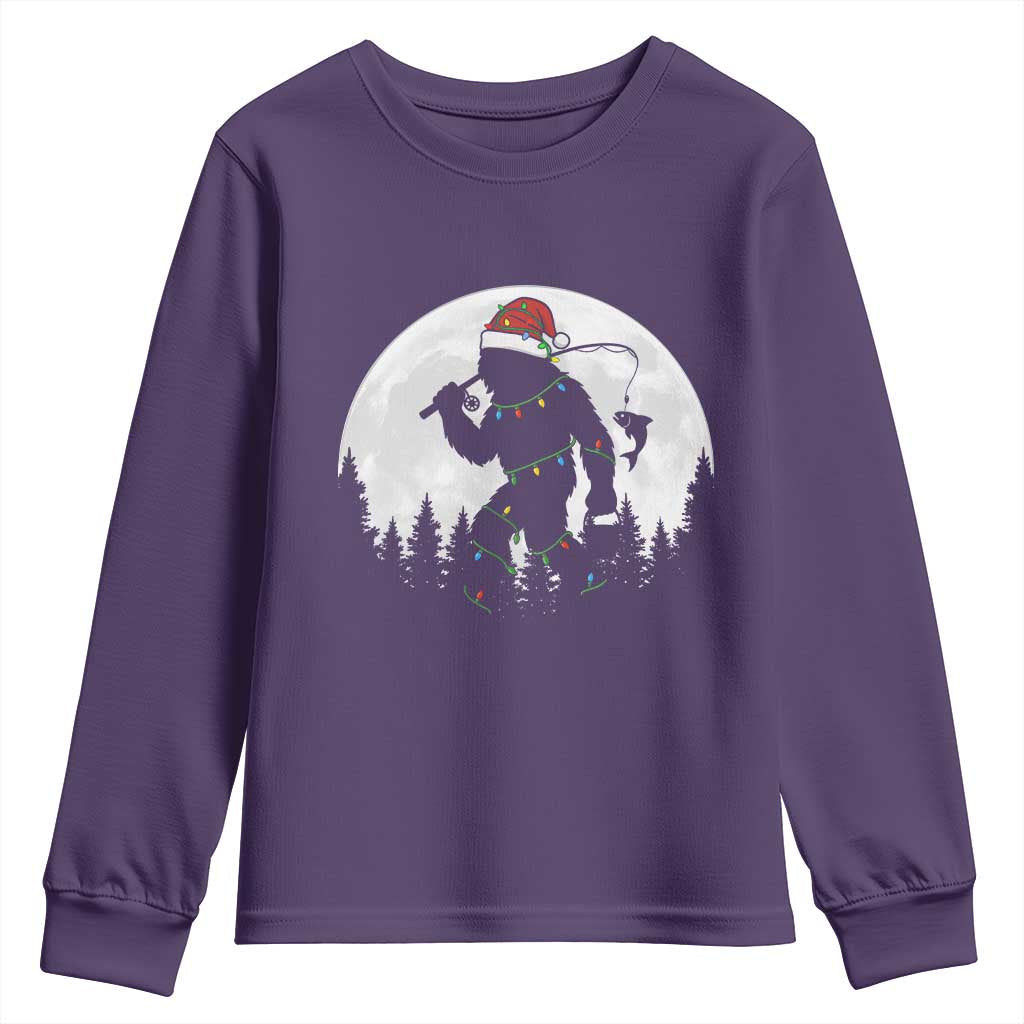 Funny Bigfoot Fishing Christmas Youth Sweatshirt Sasquatch Moon Fisherman - Wonder Print Shop
