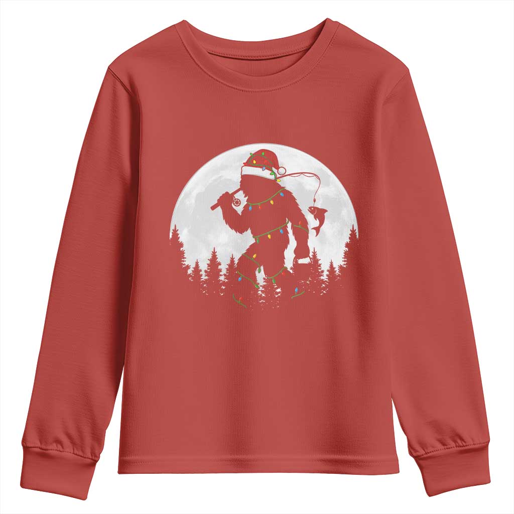 Funny Bigfoot Fishing Christmas Youth Sweatshirt Sasquatch Moon Fisherman - Wonder Print Shop