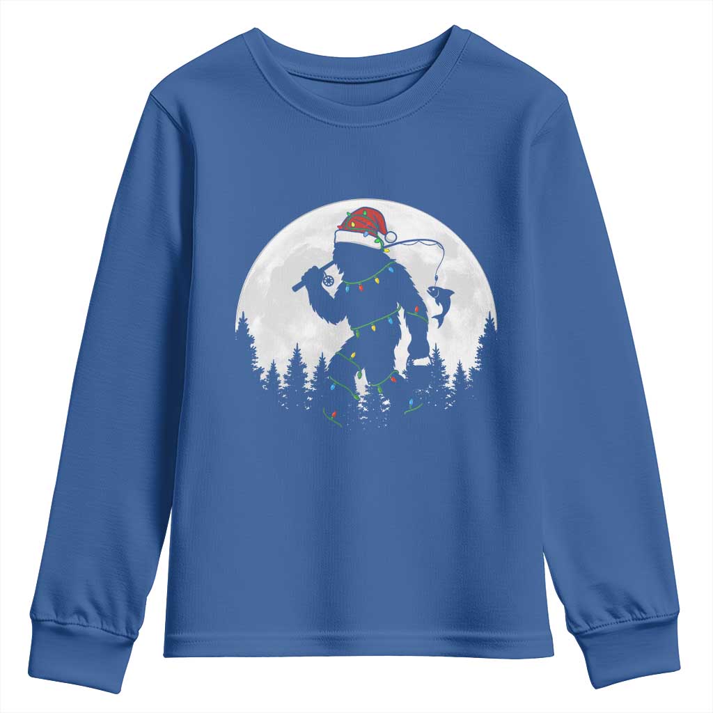 Funny Bigfoot Fishing Christmas Youth Sweatshirt Sasquatch Moon Fisherman - Wonder Print Shop