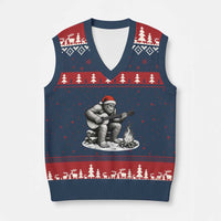 Bigfoot Guitar Xmas V-Neck Knit Sweater Vest Sasquatch Guitarist Music Xmas - Wonder Print Shop