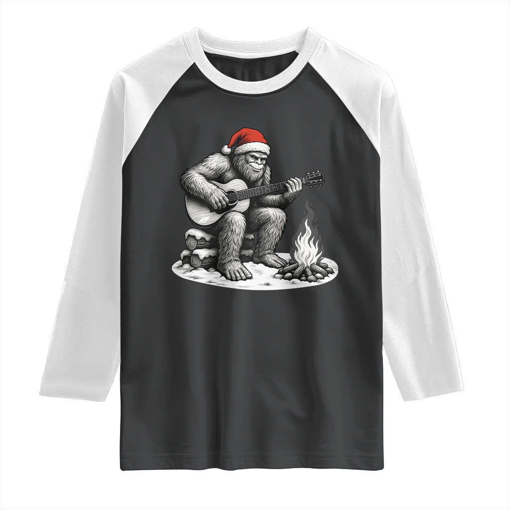 Bigfoot Guitar Christmas Raglan Shirt Sasquatch Guitarist Music Xmas - Wonder Print Shop