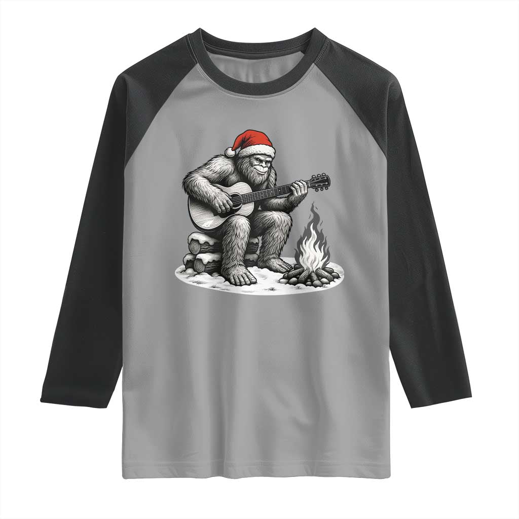 Bigfoot Guitar Christmas Raglan Shirt Sasquatch Guitarist Music Xmas - Wonder Print Shop