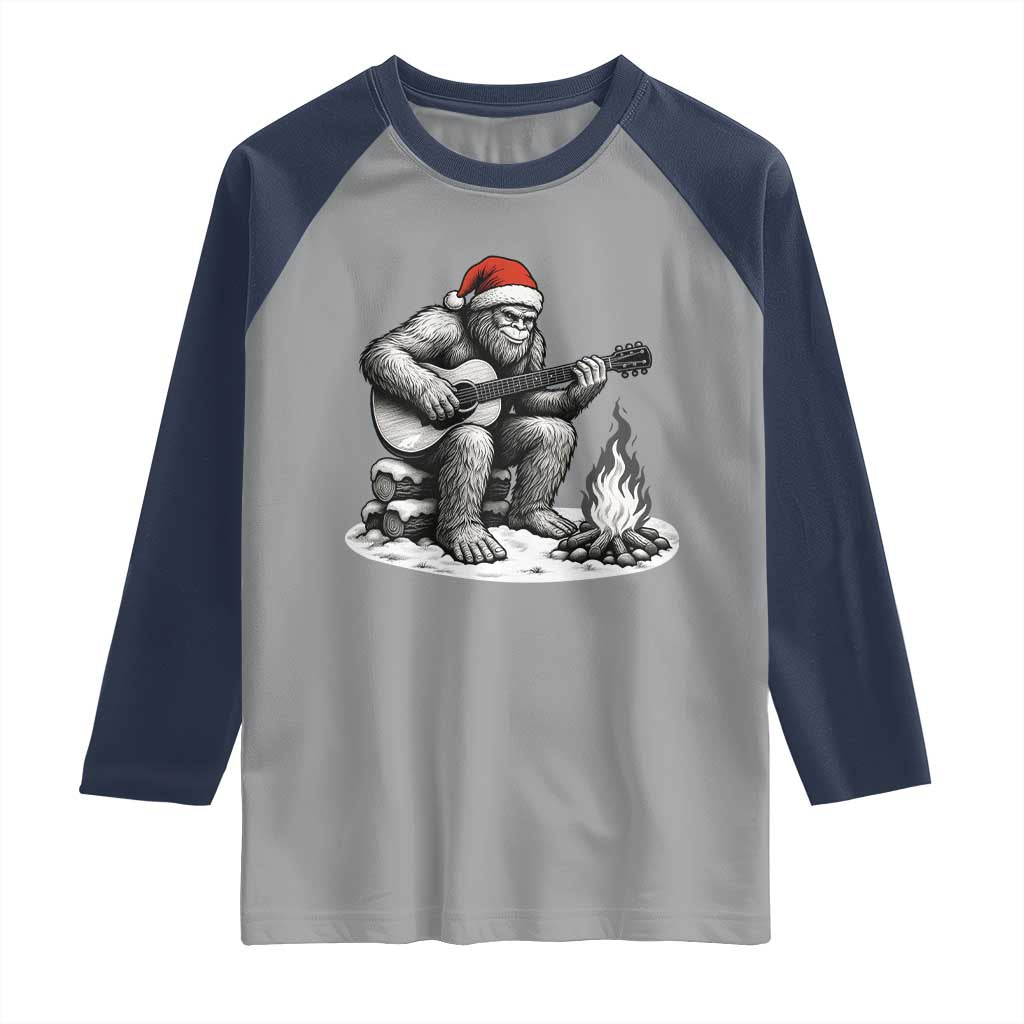 Bigfoot Guitar Christmas Raglan Shirt Sasquatch Guitarist Music Xmas - Wonder Print Shop