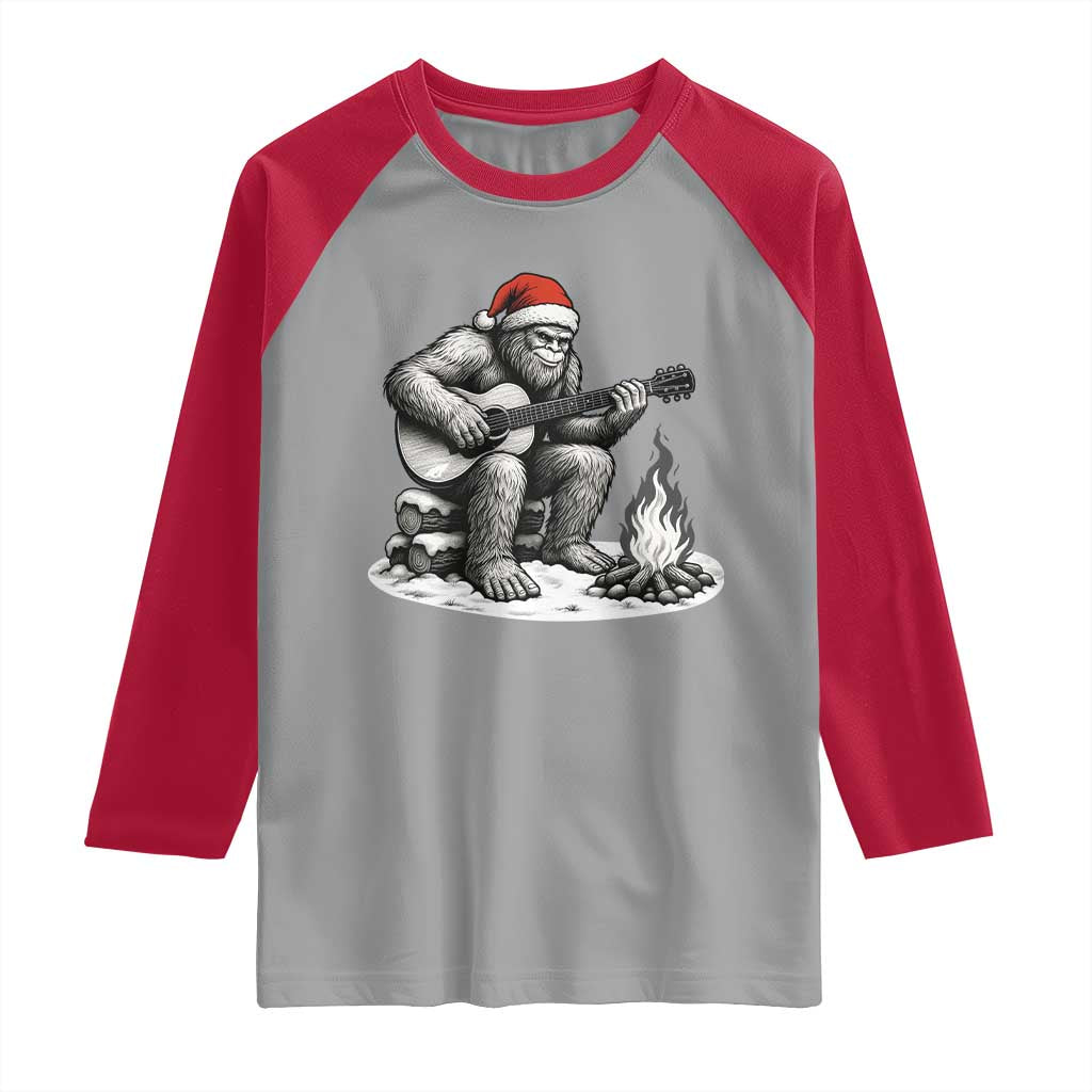 Bigfoot Guitar Christmas Raglan Shirt Sasquatch Guitarist Music Xmas - Wonder Print Shop