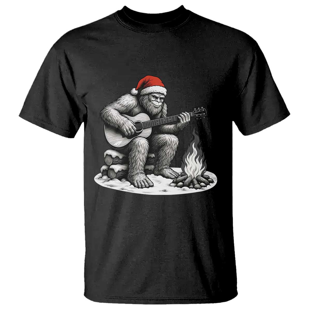 Bigfoot Guitar Christmas T Shirt Sasquatch Guitarist Music Xmas - Wonder Print Shop