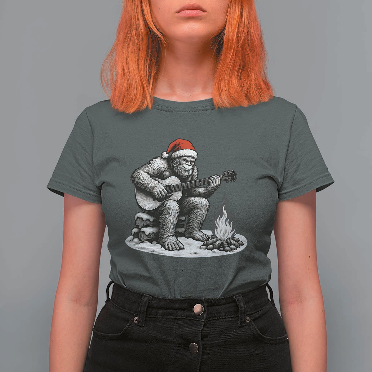 Bigfoot Guitar Christmas T Shirt For Women Sasquatch Guitarist Music Xmas - Wonder Print Shop