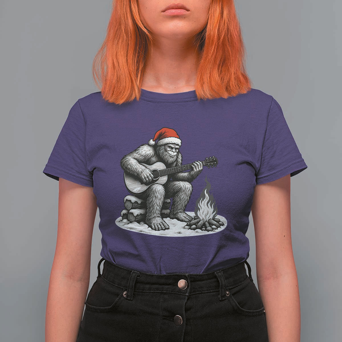 Bigfoot Guitar Christmas T Shirt For Women Sasquatch Guitarist Music Xmas - Wonder Print Shop