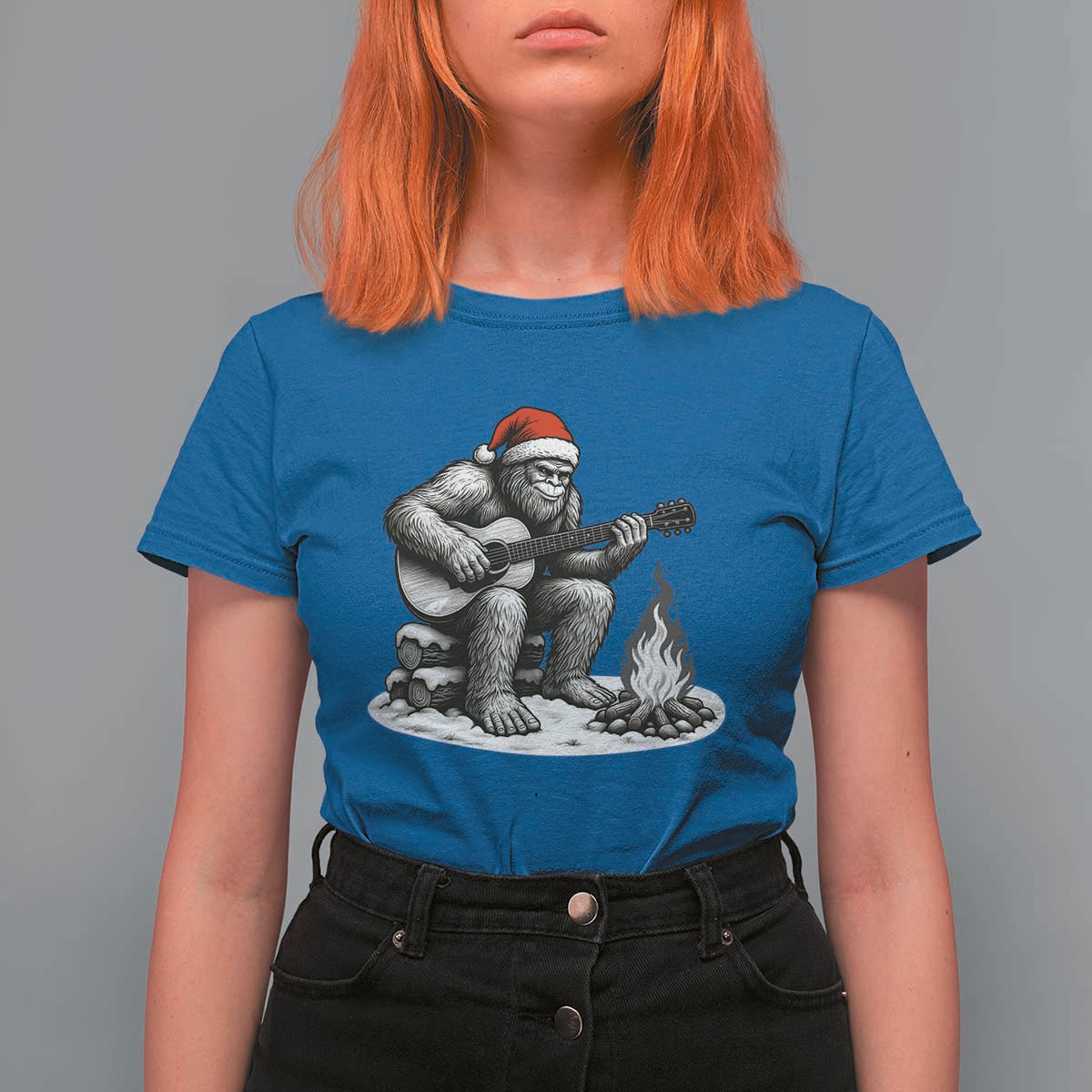 Bigfoot Guitar Christmas T Shirt For Women Sasquatch Guitarist Music Xmas - Wonder Print Shop