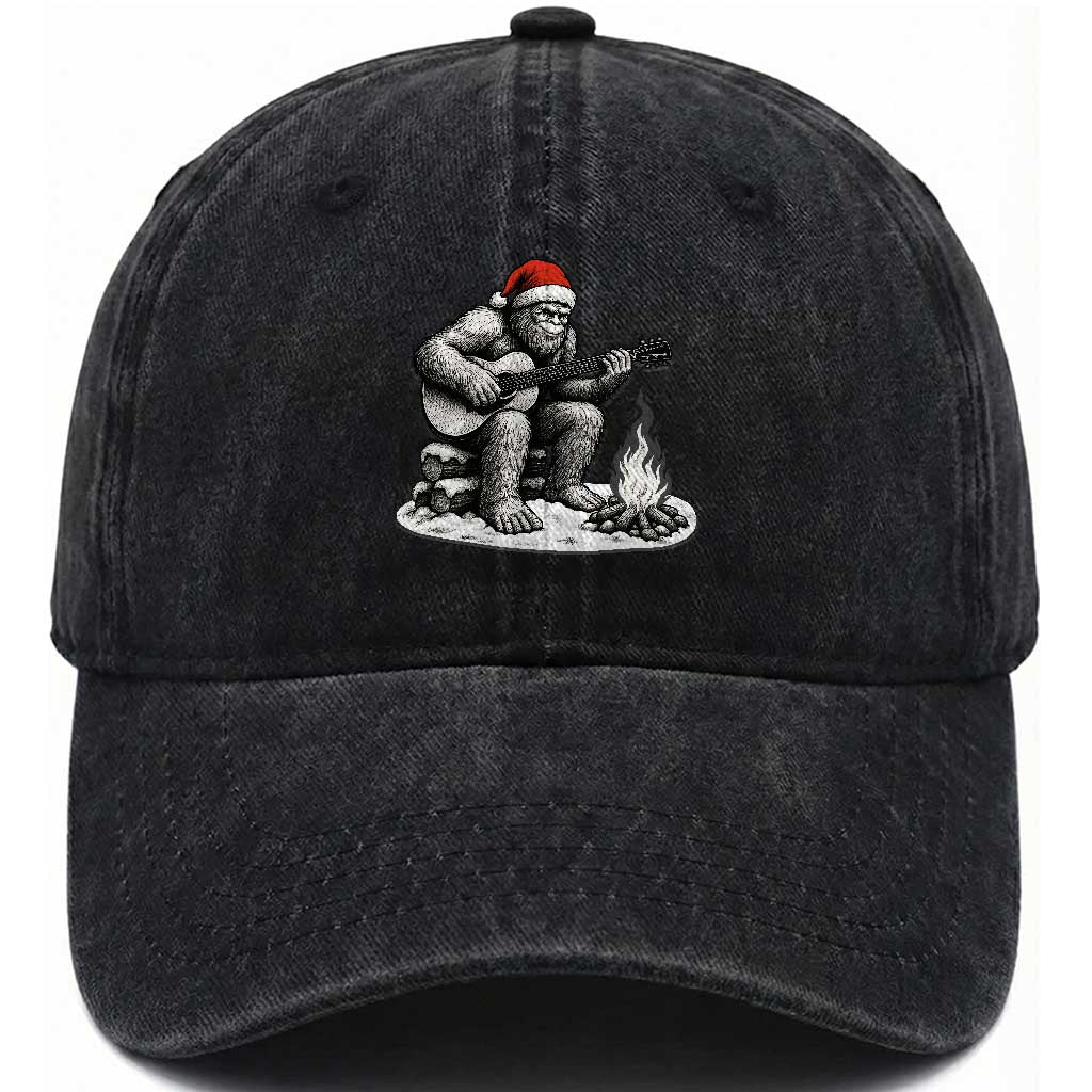 Bigfoot Guitar Christmas Washed Cotton Baseball Cap Sasquatch Guitarist Music Xmas
