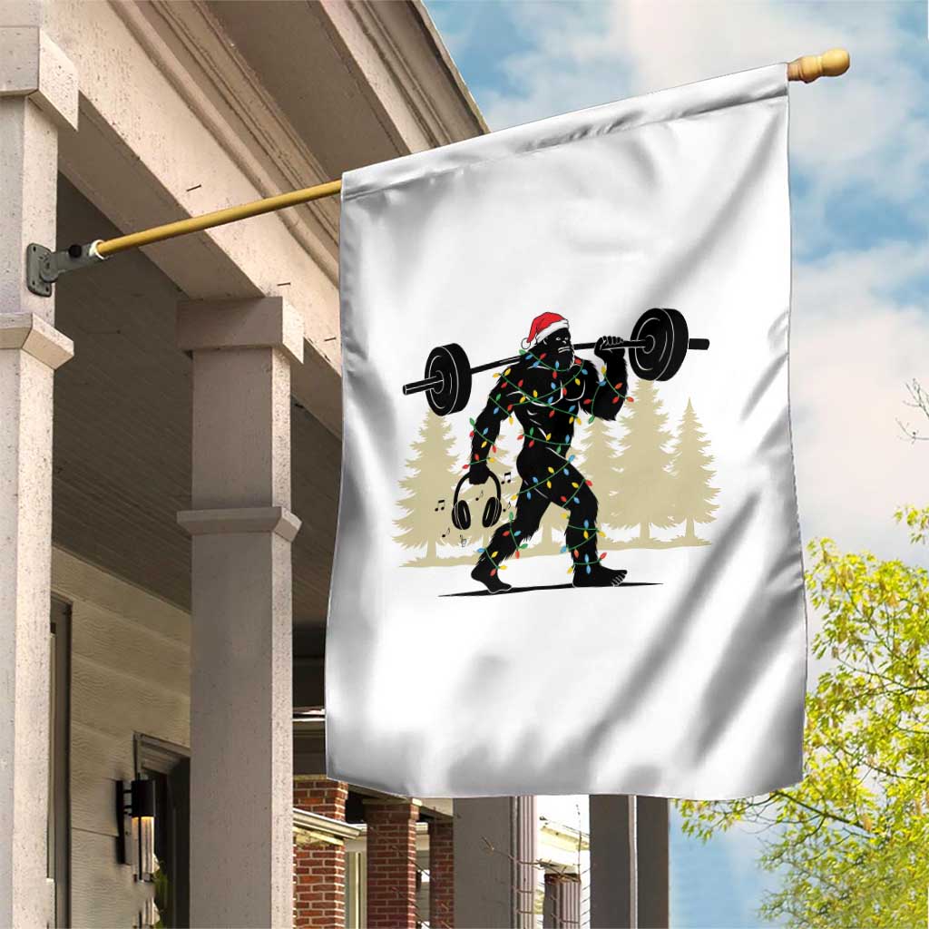 Bigfoot Gym Christmas Garden Flag Funny Sasquatch Bodybuilding Weightlifting - Wonder Print Shop