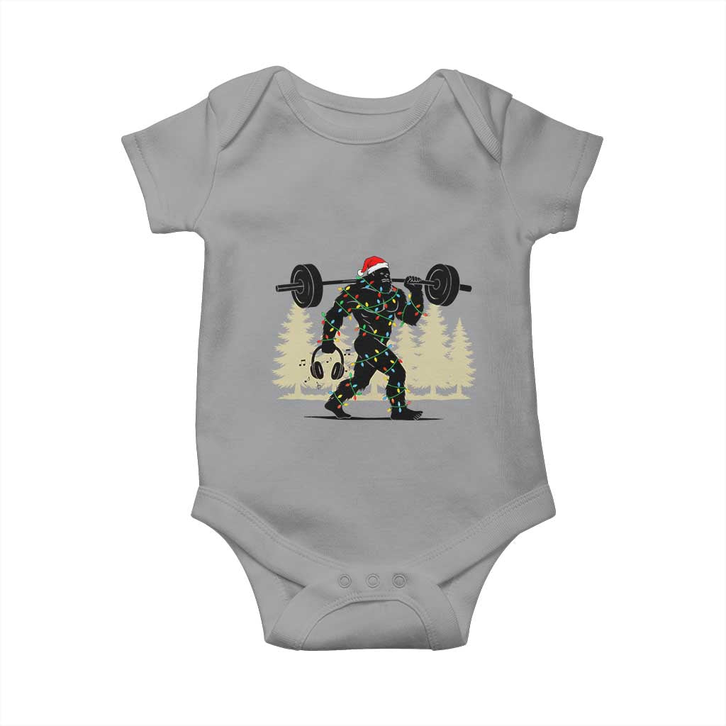 Bigfoot Gym Christmas Baby Onesie Funny Sasquatch Bodybuilding Weightlifting - Wonder Print Shop