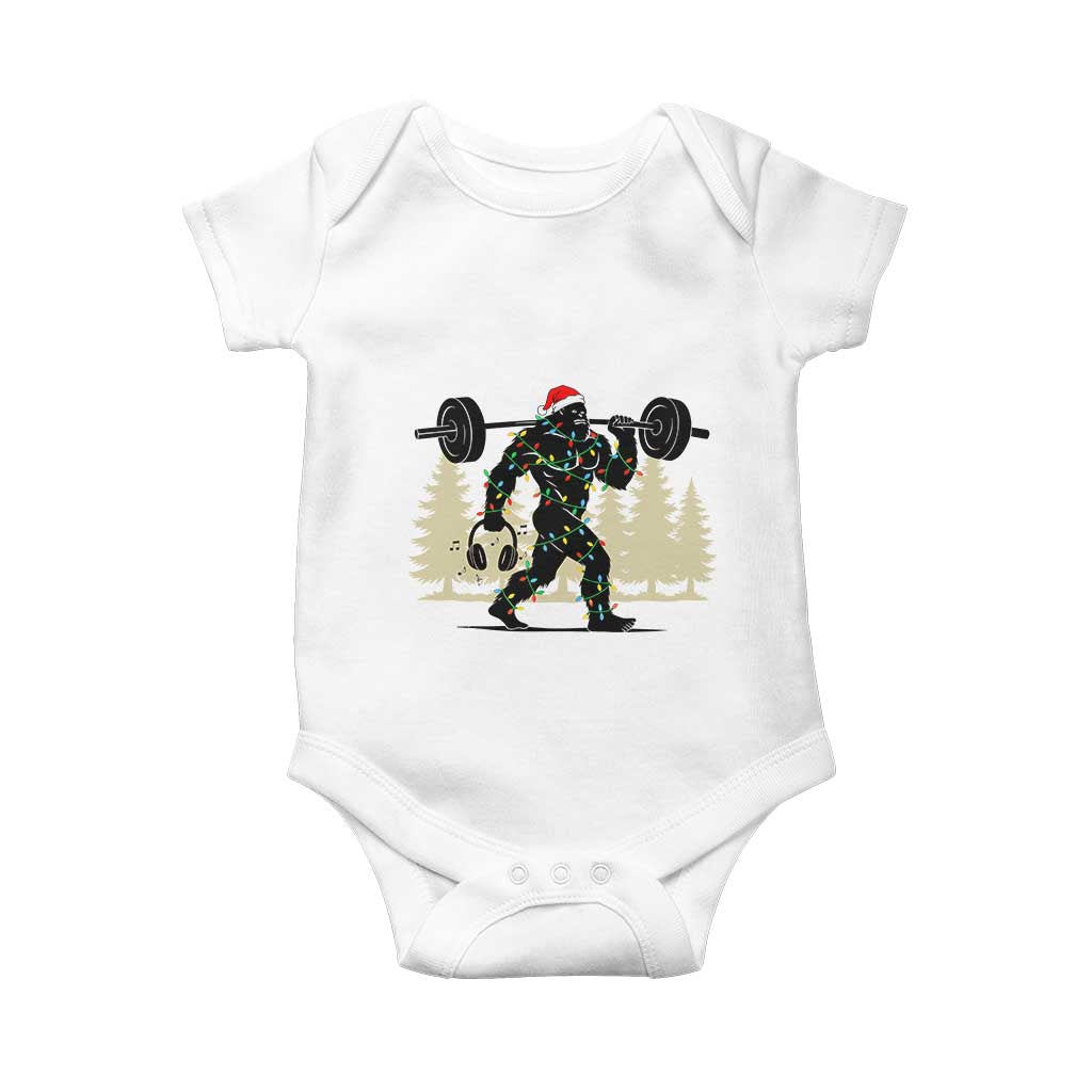 Bigfoot Gym Christmas Baby Onesie Funny Sasquatch Bodybuilding Weightlifting - Wonder Print Shop
