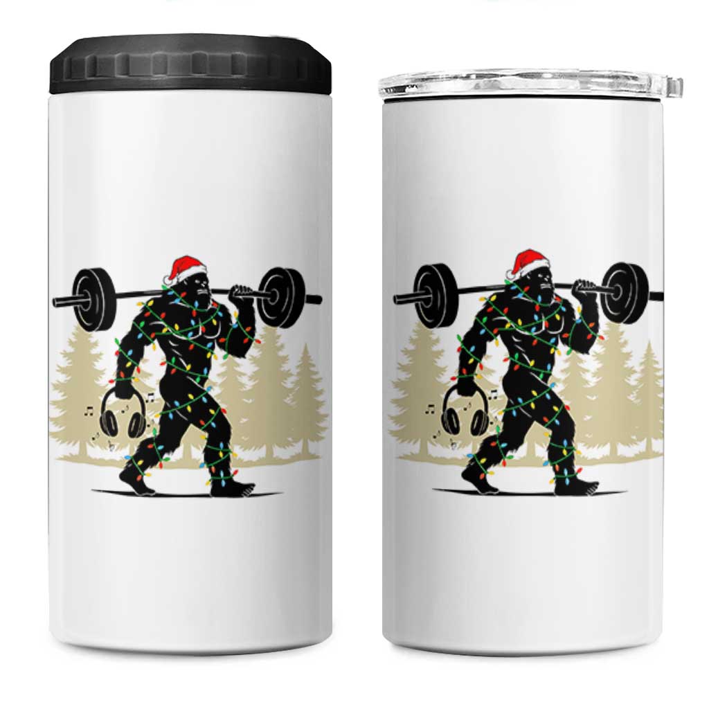 Bigfoot Gym Christmas 4 in 1 Can Cooler Tumbler Funny Sasquatch Bodybuilding Weightlifting - Wonder Print Shop
