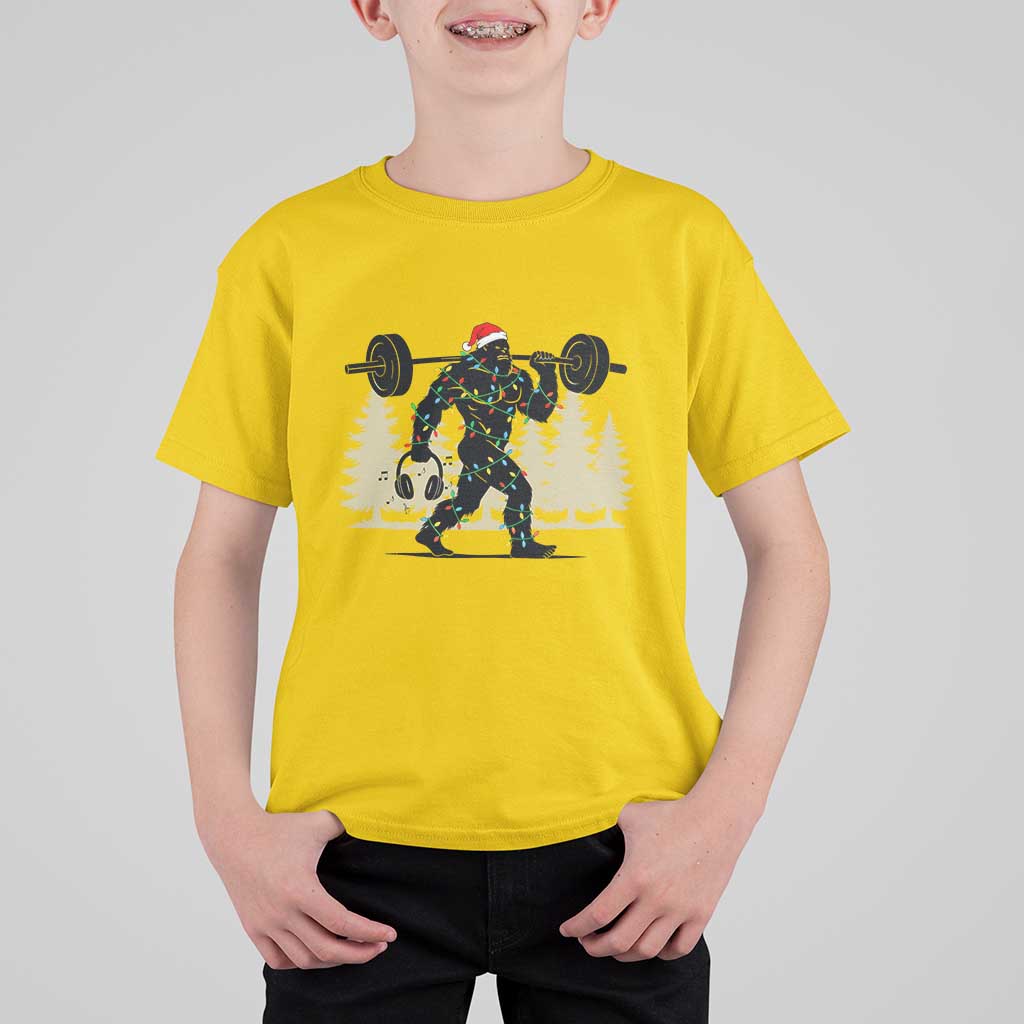 Bigfoot Gym Christmas T Shirt For Kid Funny Sasquatch Bodybuilding Weightlifting - Wonder Print Shop