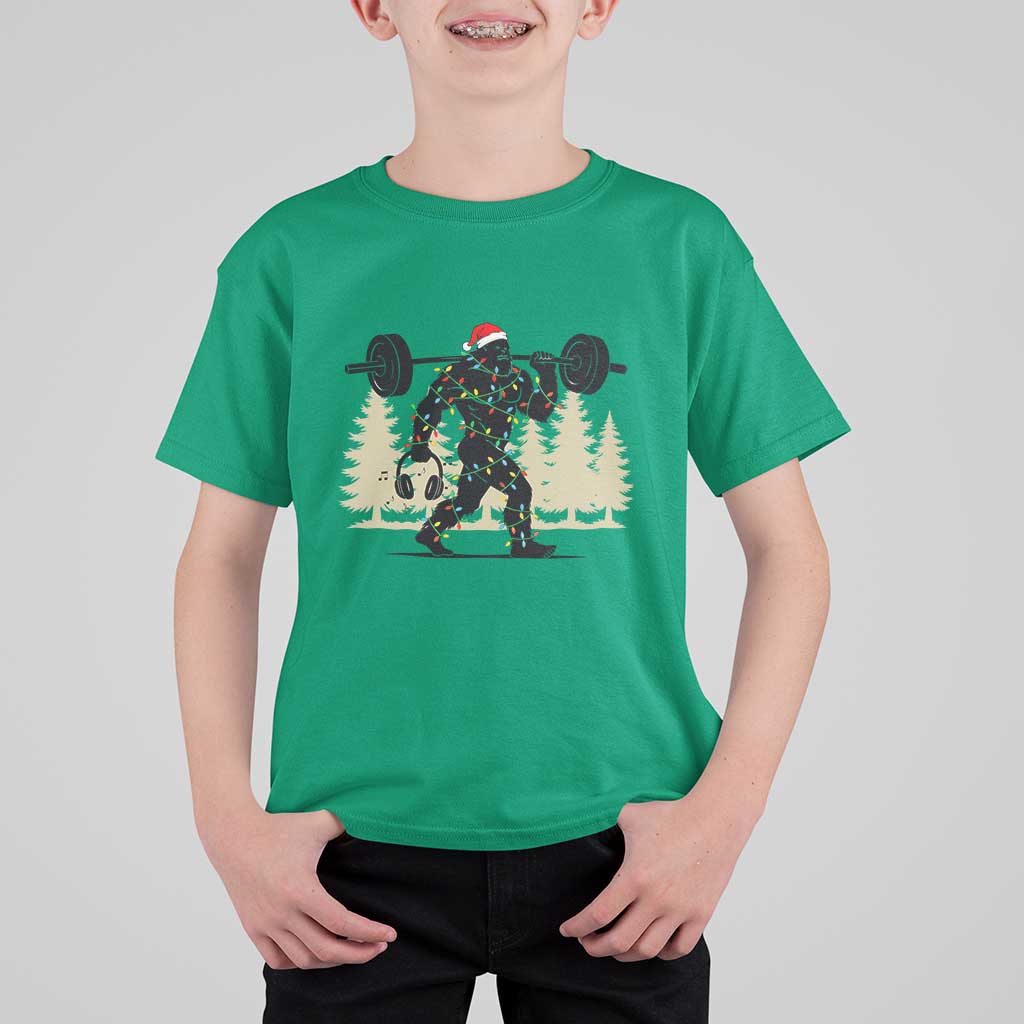 Bigfoot Gym Christmas T Shirt For Kid Funny Sasquatch Bodybuilding Weightlifting - Wonder Print Shop