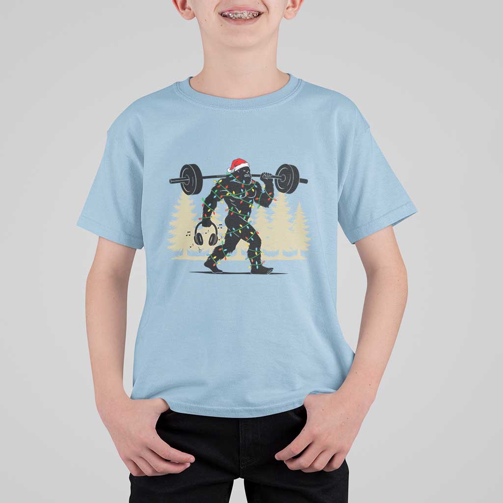 Bigfoot Gym Christmas T Shirt For Kid Funny Sasquatch Bodybuilding Weightlifting - Wonder Print Shop