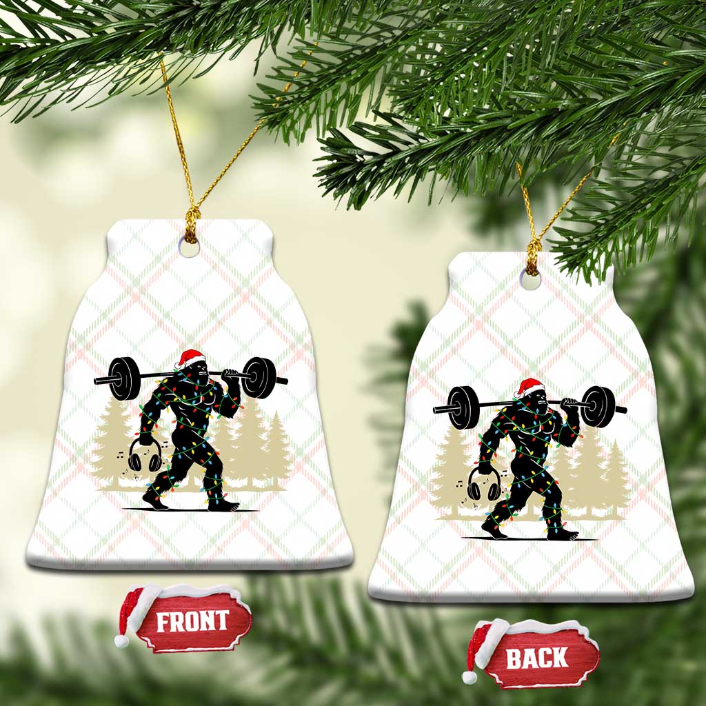 Bigfoot Gym Xmas Ceramic Ornament Funny Sasquatch Bodybuilding Weightlifting - Wonder Print Shop