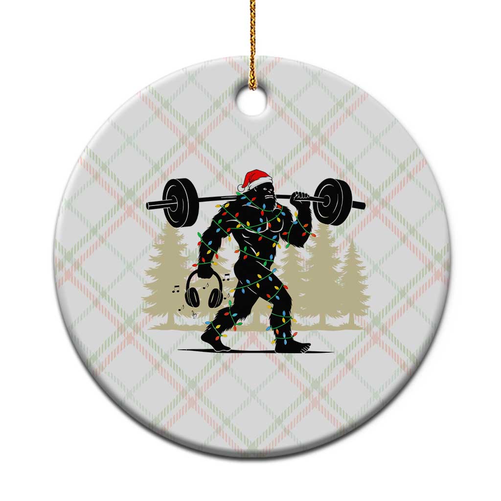 Bigfoot Gym Xmas Ceramic Ornament Funny Sasquatch Bodybuilding Weightlifting - Wonder Print Shop