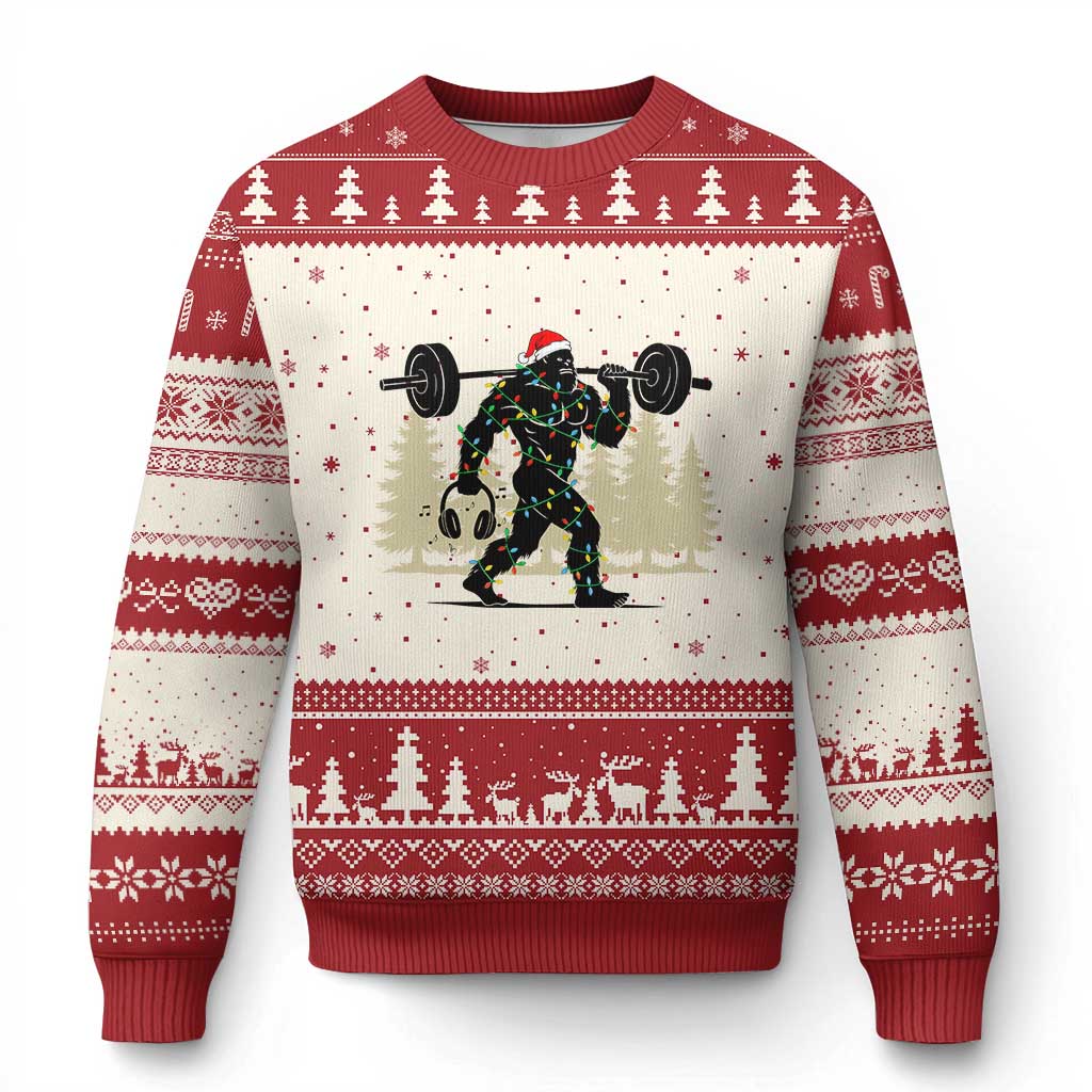 Bigfoot Gym Xmas Ugly Christmas Sweater Funny Sasquatch Bodybuilding Weightlifting - Wonder Print Shop
