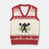 Bigfoot Gym Xmas V-Neck Knit Sweater Vest Funny Sasquatch Bodybuilding Weightlifting - Wonder Print Shop
