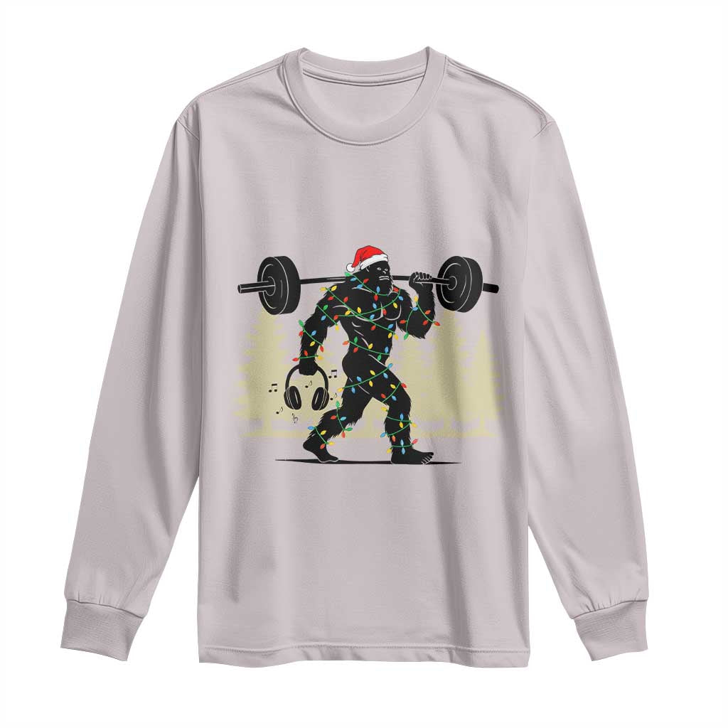 Bigfoot Gym Christmas Long Sleeve Shirt Funny Sasquatch Bodybuilding Weightlifting - Wonder Print Shop