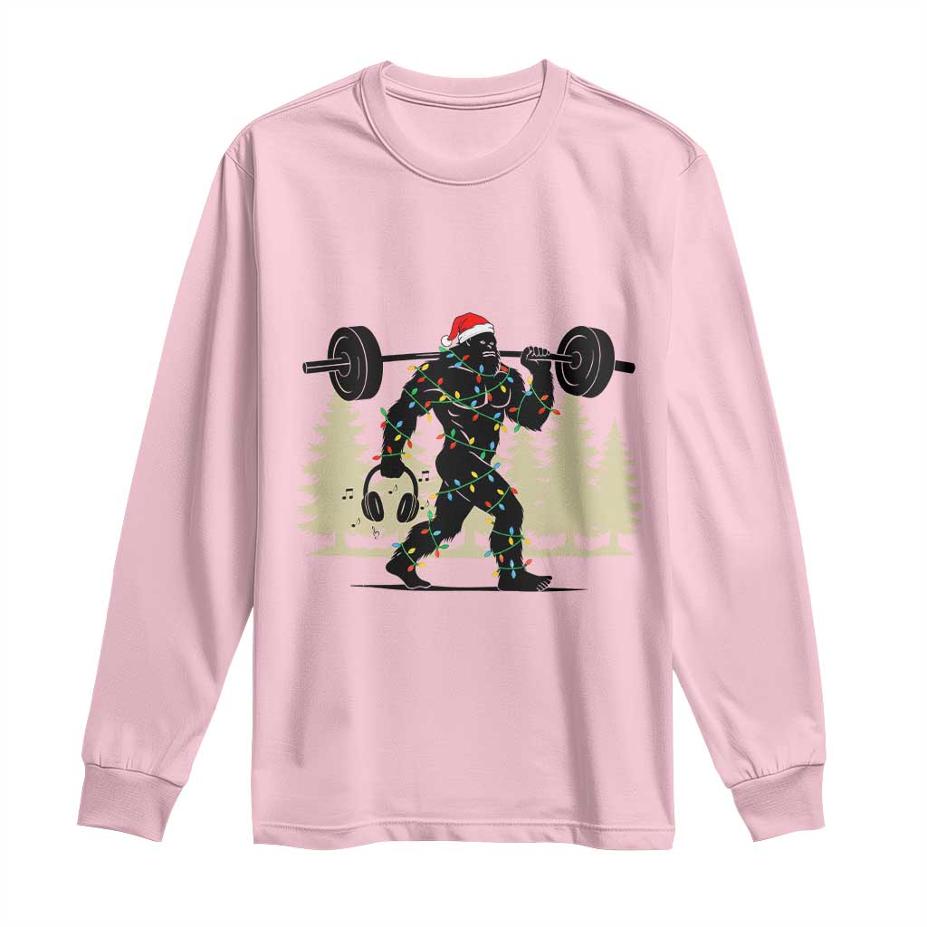 Bigfoot Gym Christmas Long Sleeve Shirt Funny Sasquatch Bodybuilding Weightlifting - Wonder Print Shop