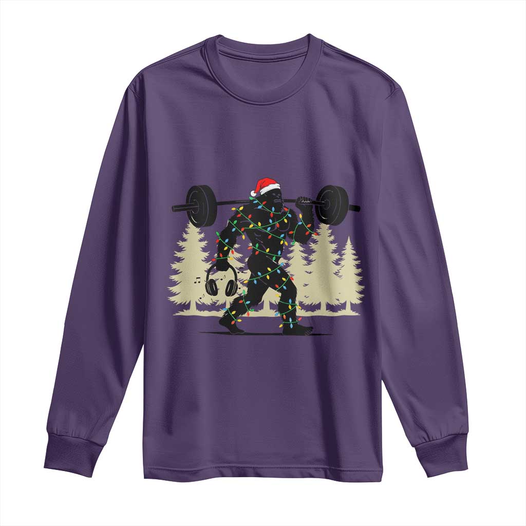 Bigfoot Gym Christmas Long Sleeve Shirt Funny Sasquatch Bodybuilding Weightlifting - Wonder Print Shop