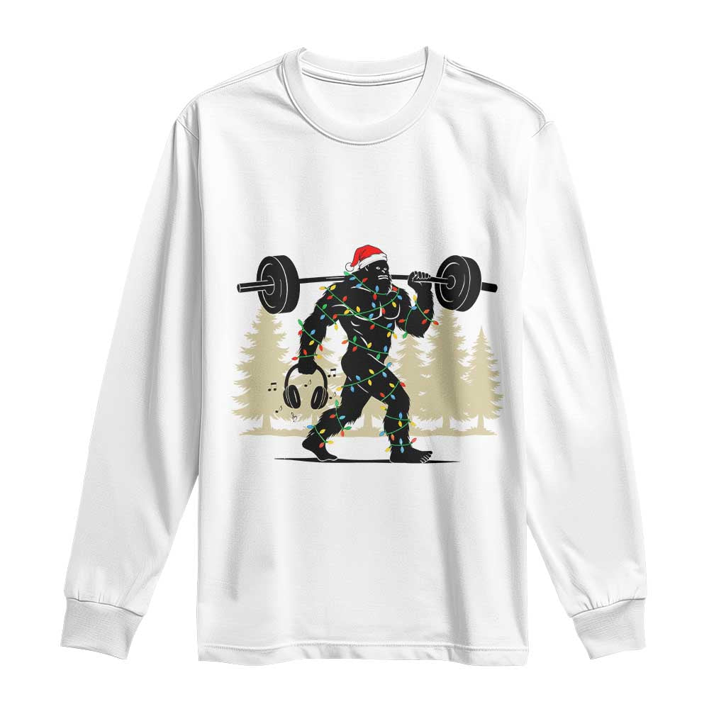 Bigfoot Gym Christmas Long Sleeve Shirt Funny Sasquatch Bodybuilding Weightlifting - Wonder Print Shop