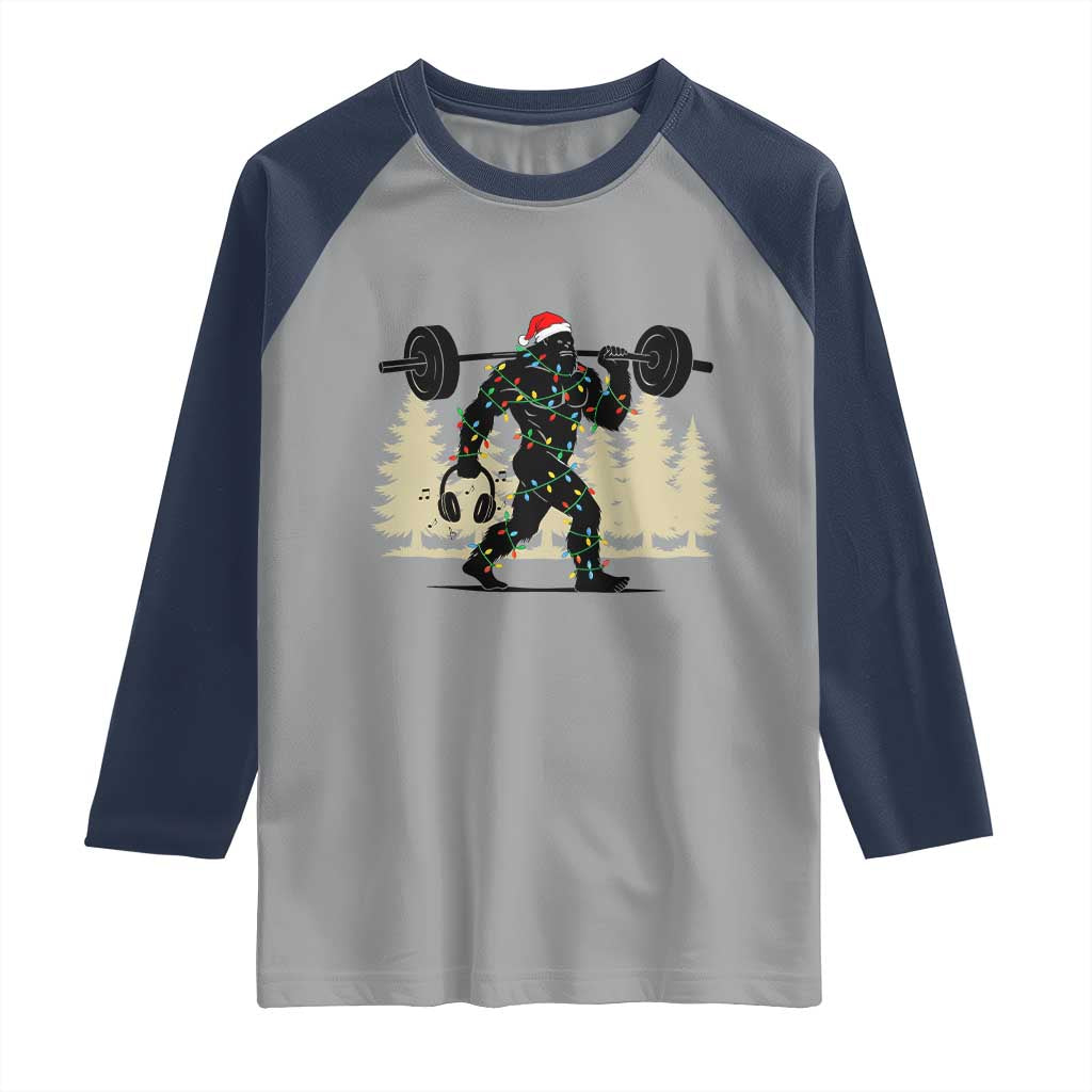 Bigfoot Gym Christmas Raglan Shirt Funny Sasquatch Bodybuilding Weightlifting - Wonder Print Shop