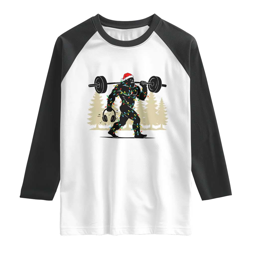 Bigfoot Gym Christmas Raglan Shirt Funny Sasquatch Bodybuilding Weightlifting - Wonder Print Shop