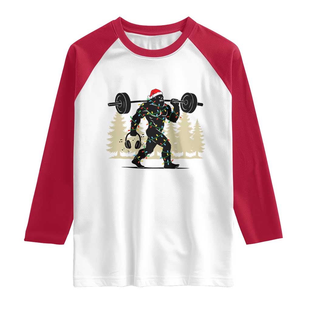 Bigfoot Gym Christmas Raglan Shirt Funny Sasquatch Bodybuilding Weightlifting - Wonder Print Shop