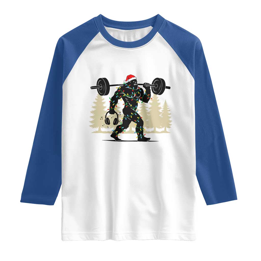 Bigfoot Gym Christmas Raglan Shirt Funny Sasquatch Bodybuilding Weightlifting - Wonder Print Shop