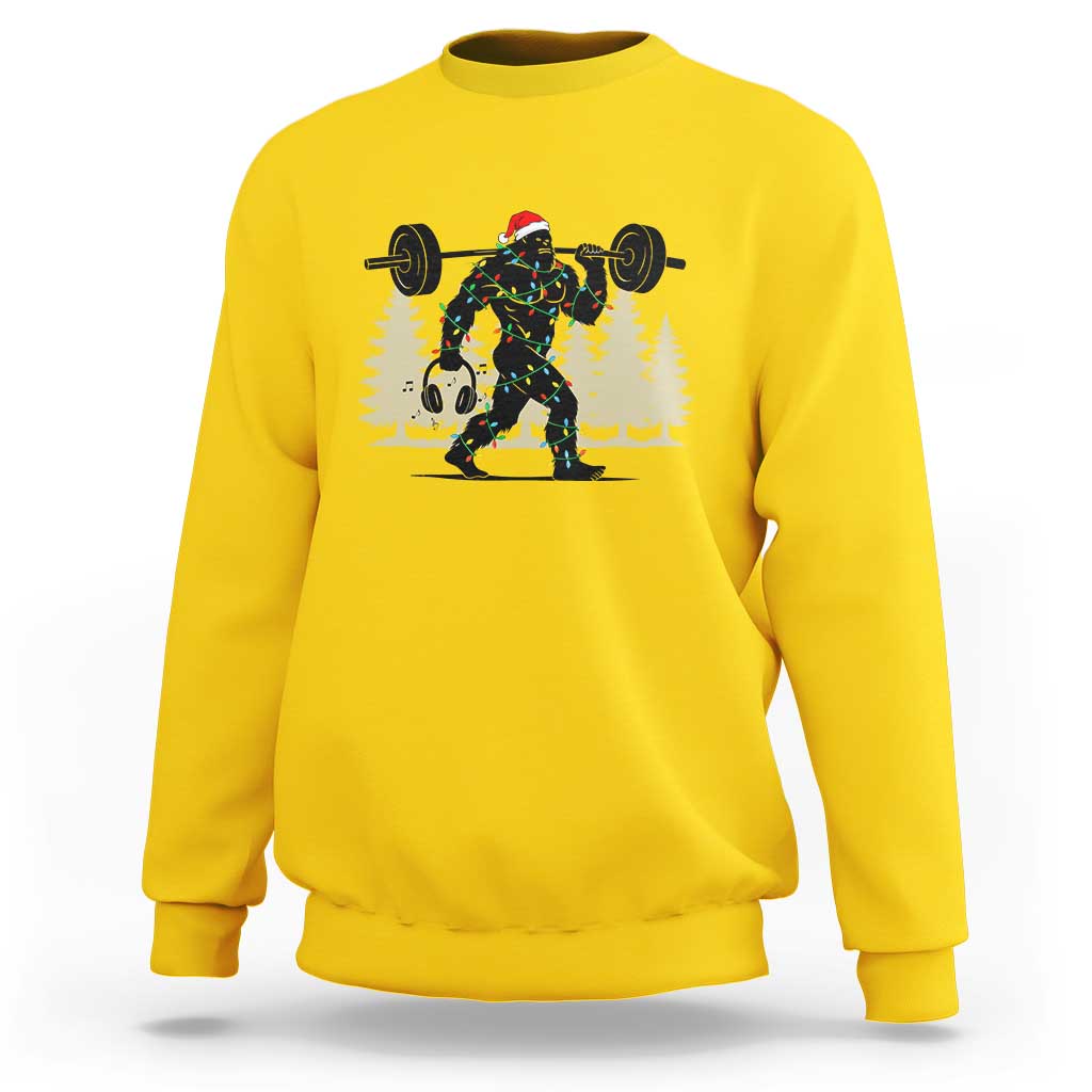 Bigfoot Gym Christmas Sweatshirt Funny Sasquatch Bodybuilding Weightlifting - Wonder Print Shop