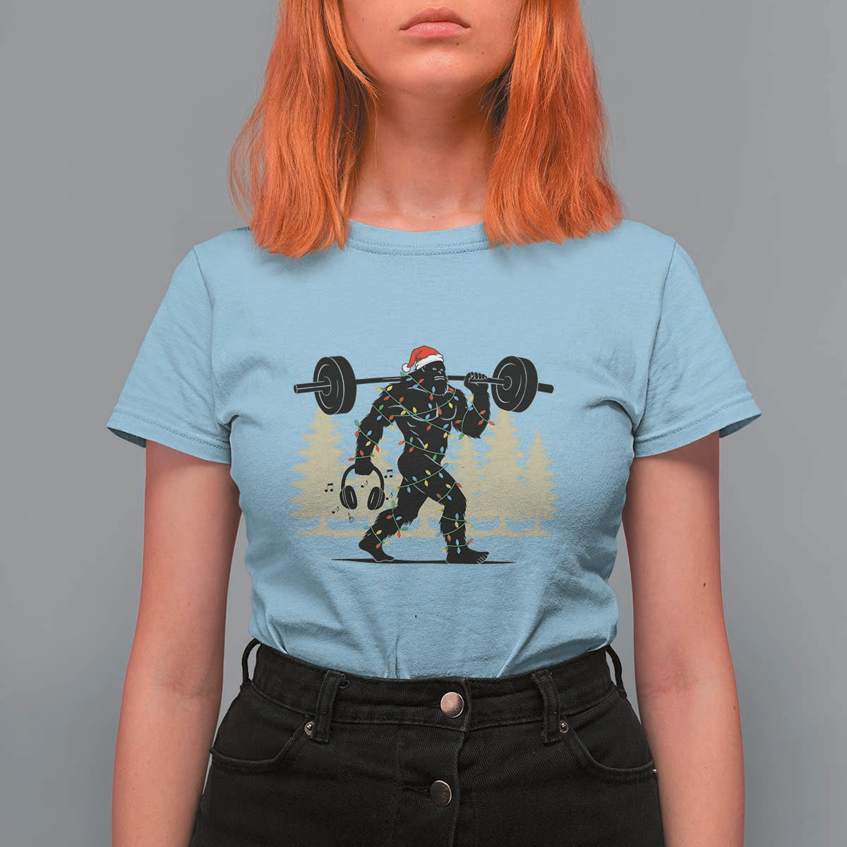 Bigfoot Gym Christmas T Shirt For Women Funny Sasquatch Bodybuilding Weightlifting - Wonder Print Shop