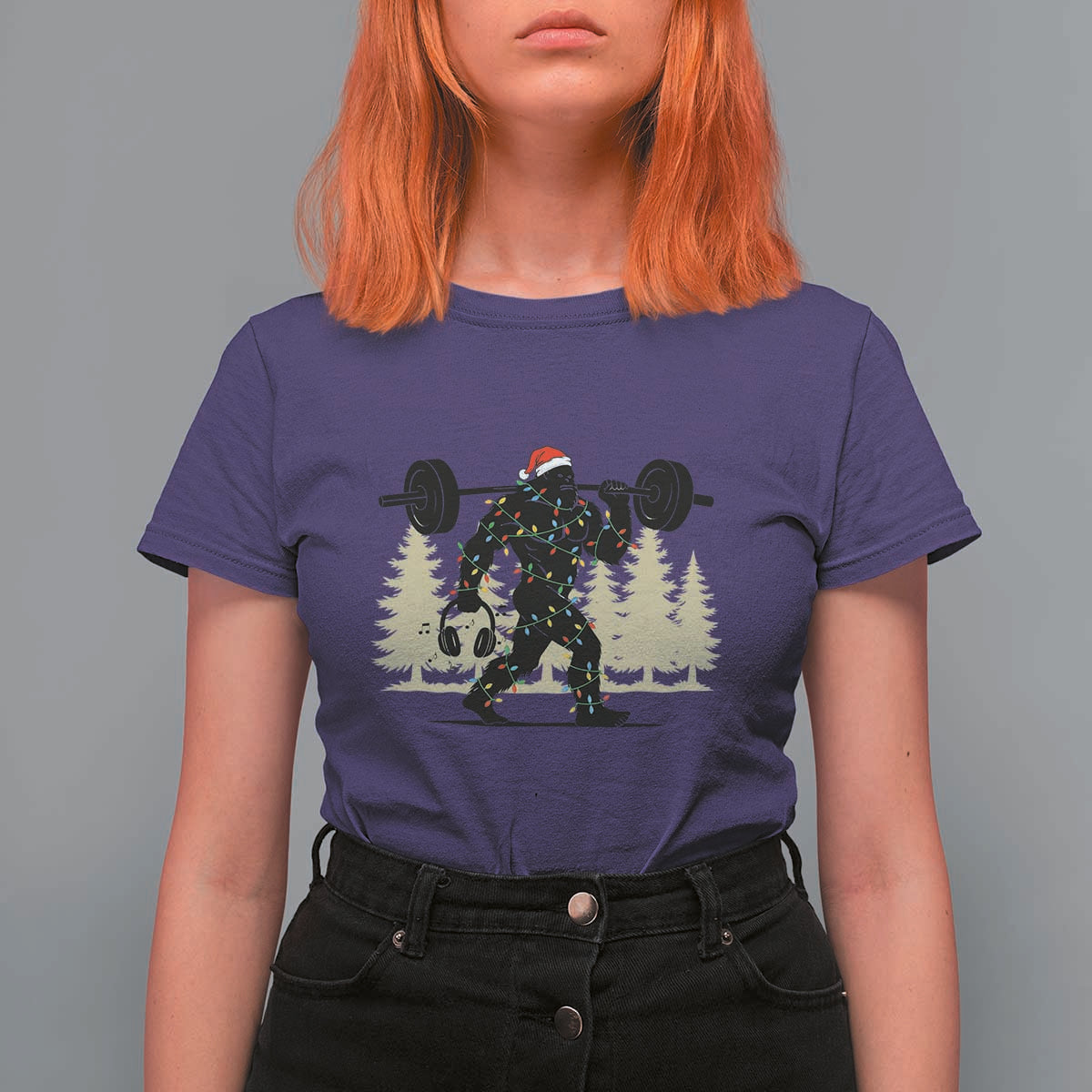 Bigfoot Gym Christmas T Shirt For Women Funny Sasquatch Bodybuilding Weightlifting - Wonder Print Shop