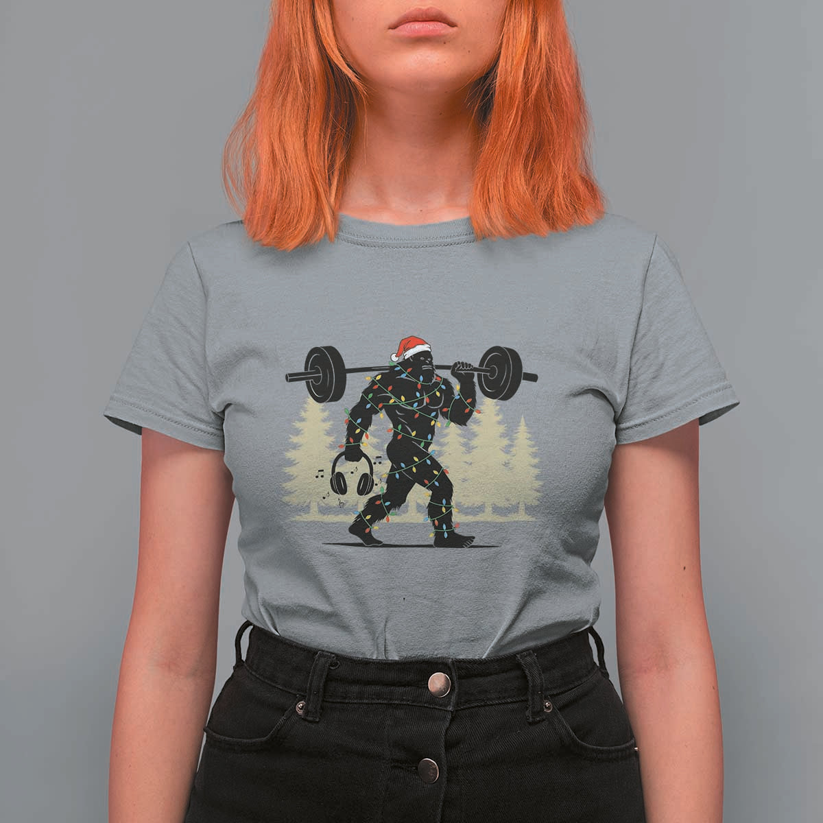 Bigfoot Gym Christmas T Shirt For Women Funny Sasquatch Bodybuilding Weightlifting - Wonder Print Shop