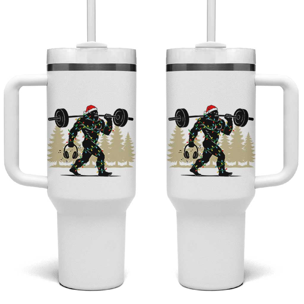 Bigfoot Gym Christmas Tumbler With Handle Funny Sasquatch Bodybuilding Weightlifting - Wonder Print Shop