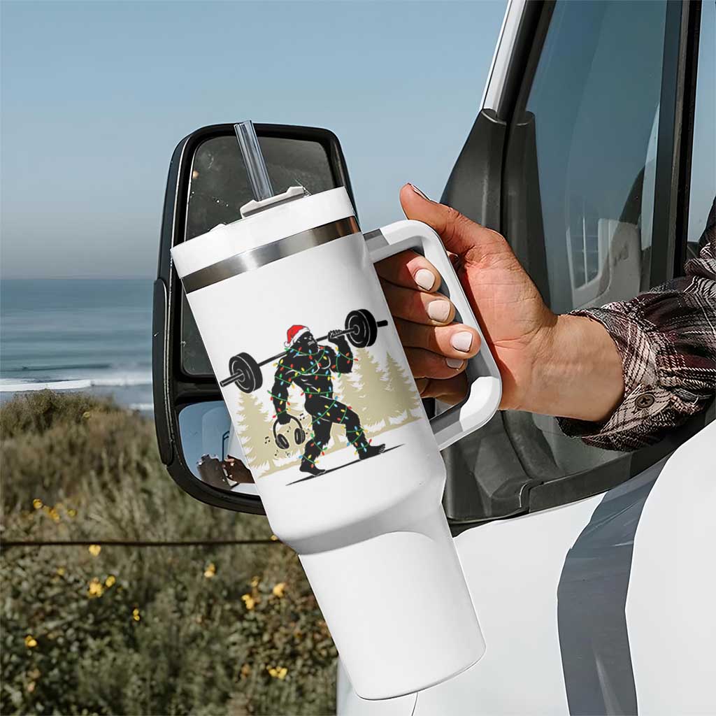 Bigfoot Gym Christmas Tumbler With Handle Funny Sasquatch Bodybuilding Weightlifting - Wonder Print Shop