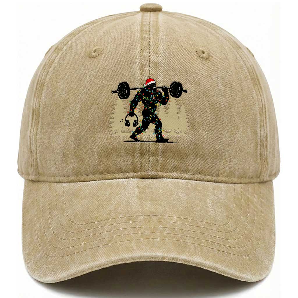 Bigfoot Gym Christmas Washed Cotton Baseball Cap Funny Sasquatch Bodybuilding Weightlifting
