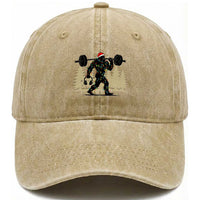 Bigfoot Gym Christmas Washed Cotton Baseball Cap Funny Sasquatch Bodybuilding Weightlifting