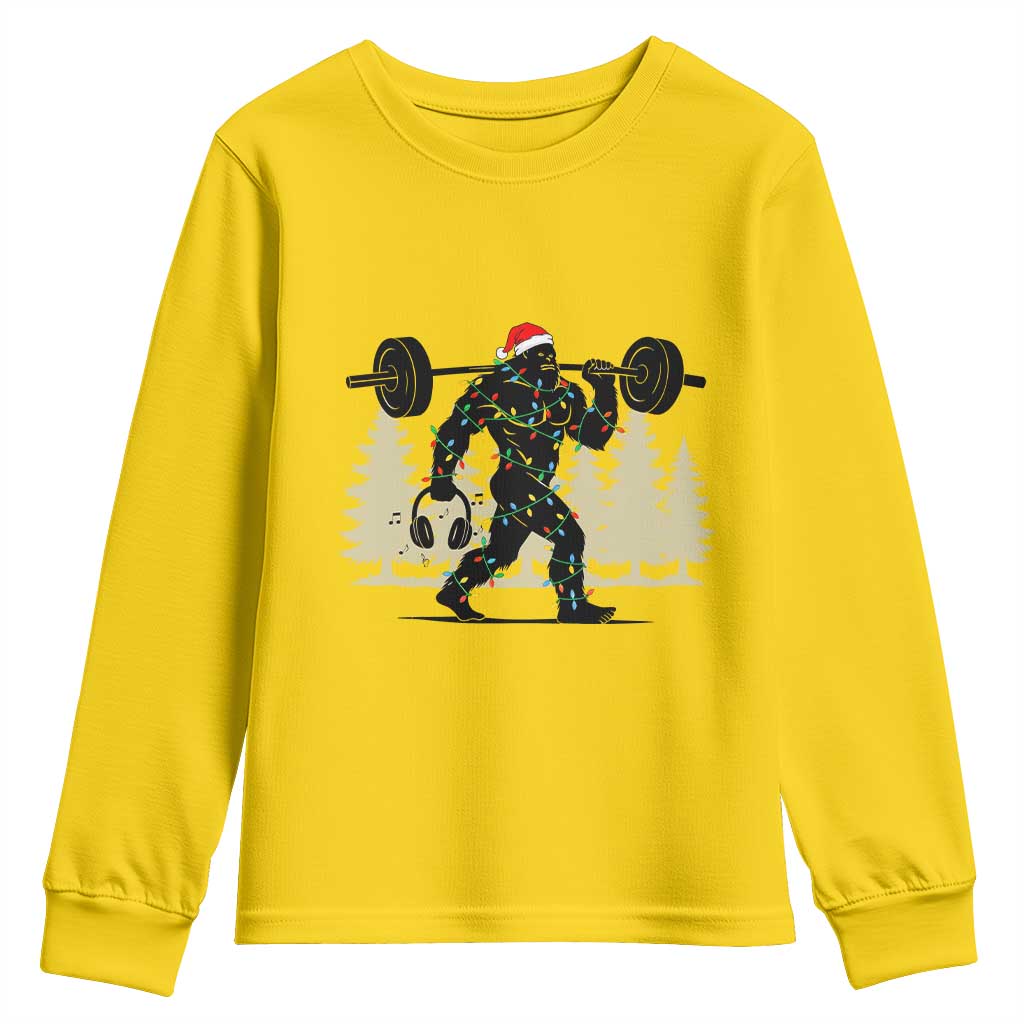 Bigfoot Gym Christmas Youth Sweatshirt Funny Sasquatch Bodybuilding Weightlifting - Wonder Print Shop