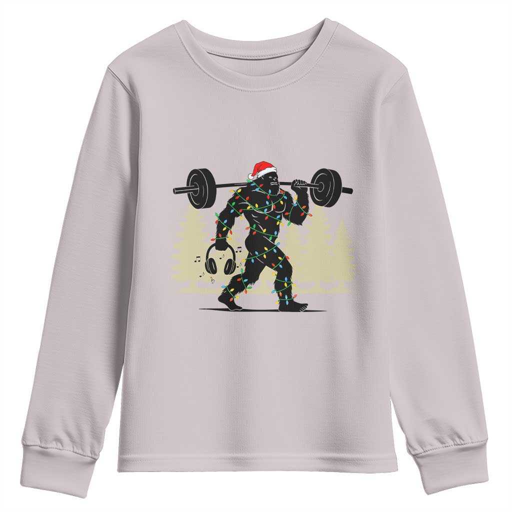 Bigfoot Gym Christmas Youth Sweatshirt Funny Sasquatch Bodybuilding Weightlifting - Wonder Print Shop