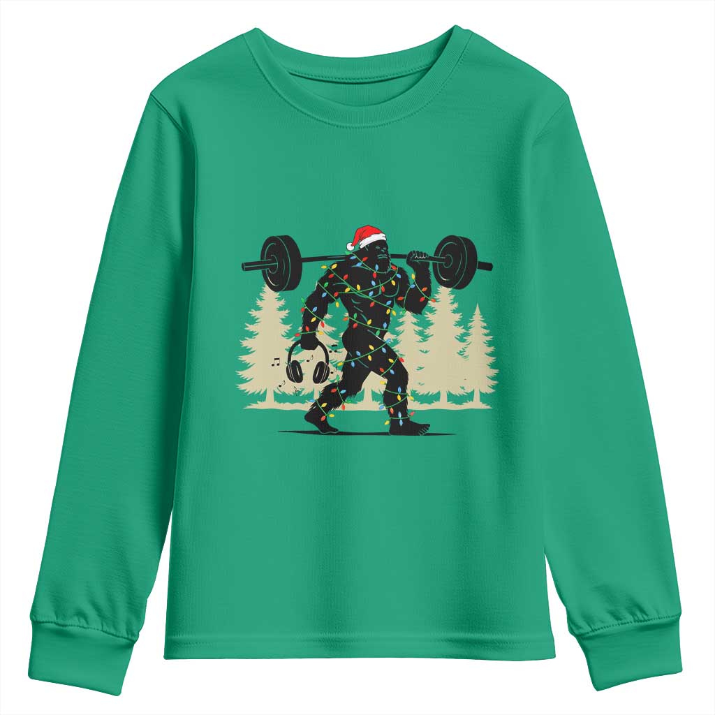 Bigfoot Gym Christmas Youth Sweatshirt Funny Sasquatch Bodybuilding Weightlifting - Wonder Print Shop